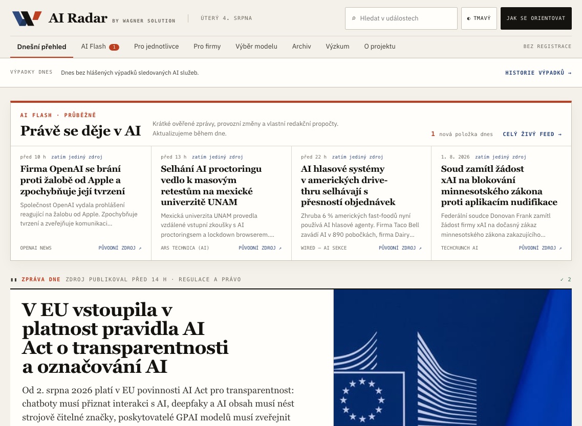 Real preview of the AI Radar homepage